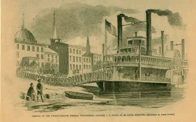 Llegada de los Voluntarios de la Vigésima Segunda de Indiana, Coronel J.C. Davis, en St. Louis, Missouri